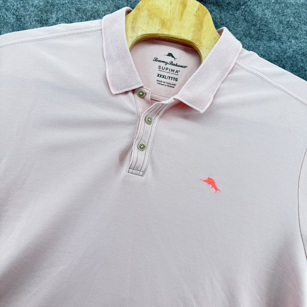 Tommy Bahama‎ Polo Shirt Mens XXXL Pink Supima Cotton Short Sleeve Marlin Logo
